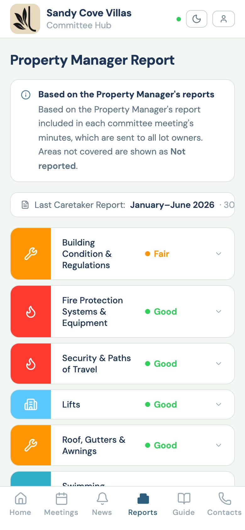 StrataLink Property Manager report and compliance health